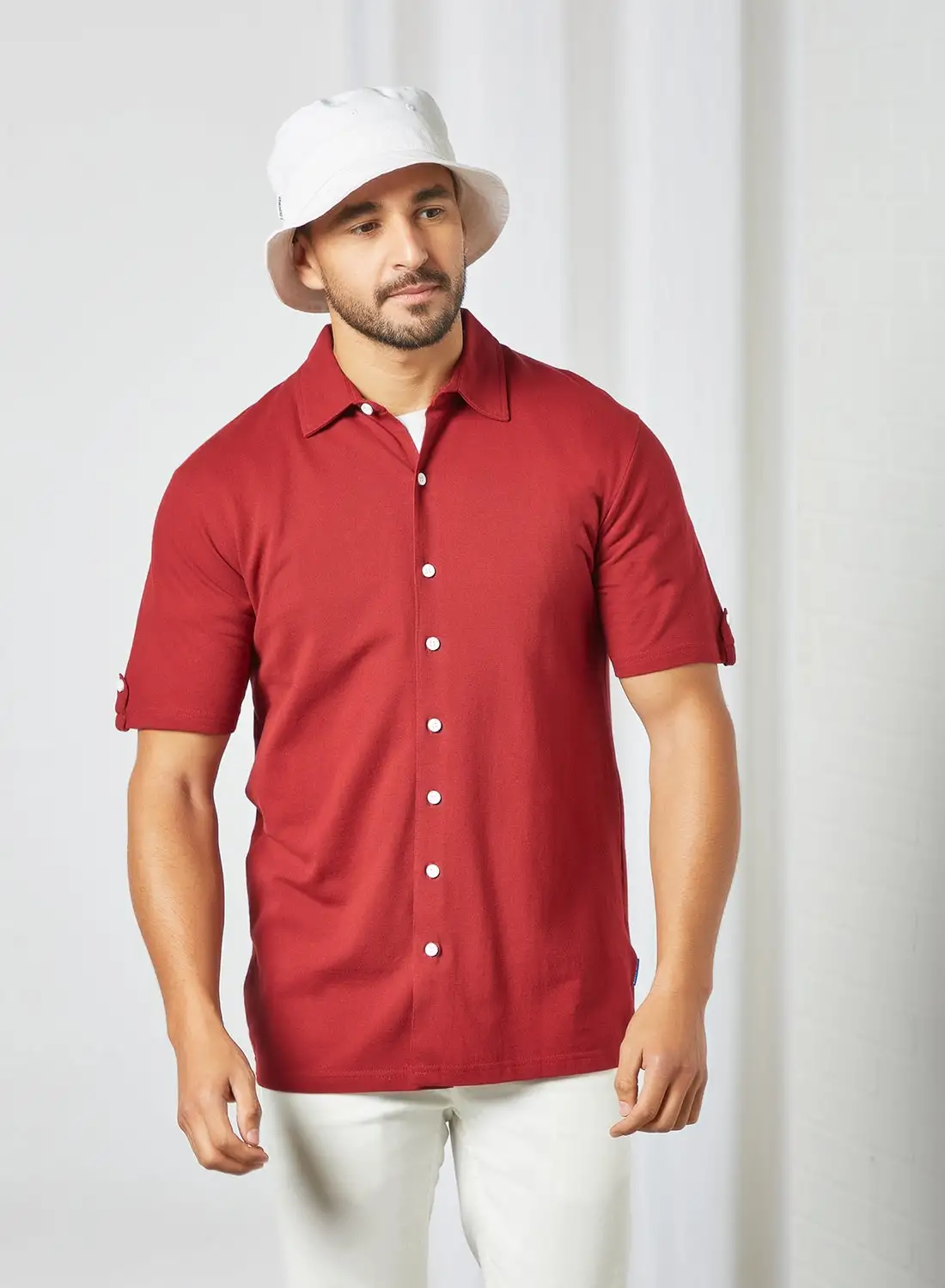 Blue Saint Stylish Short Sleeve Shirt Maroon