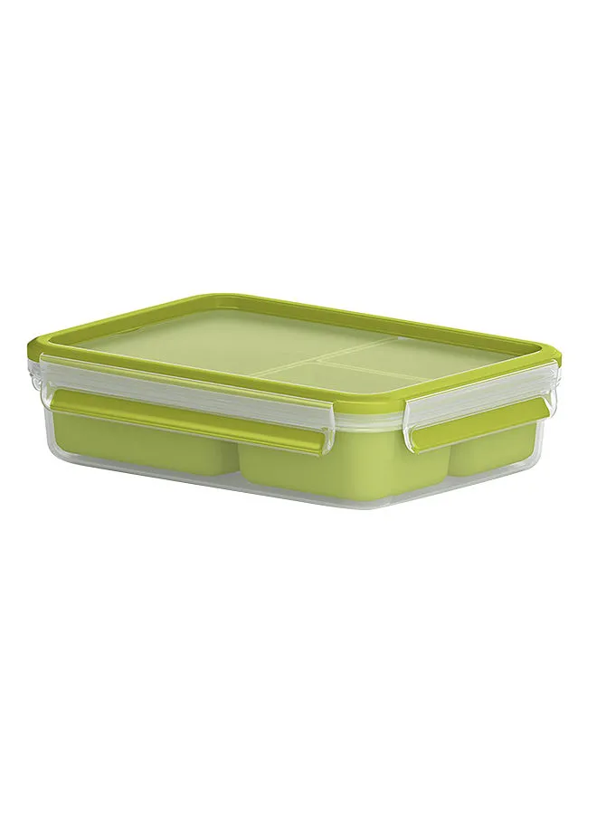 Tefal Masterseal To Go Snack Box, Plastic 1.2 Liter With 3 Inserts Green/White 22.5x16.3x5.8cm