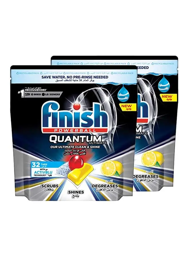 Finish Quantum Ultimate Lemon Dishwasher, 32 Tabs, Pack Of 2