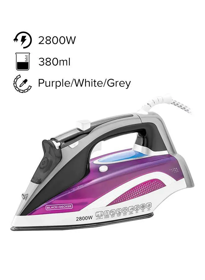 BLACK+DECKER Digital Steam Iron 380 ml 2800 W X2250-B5 Purple/White/Grey