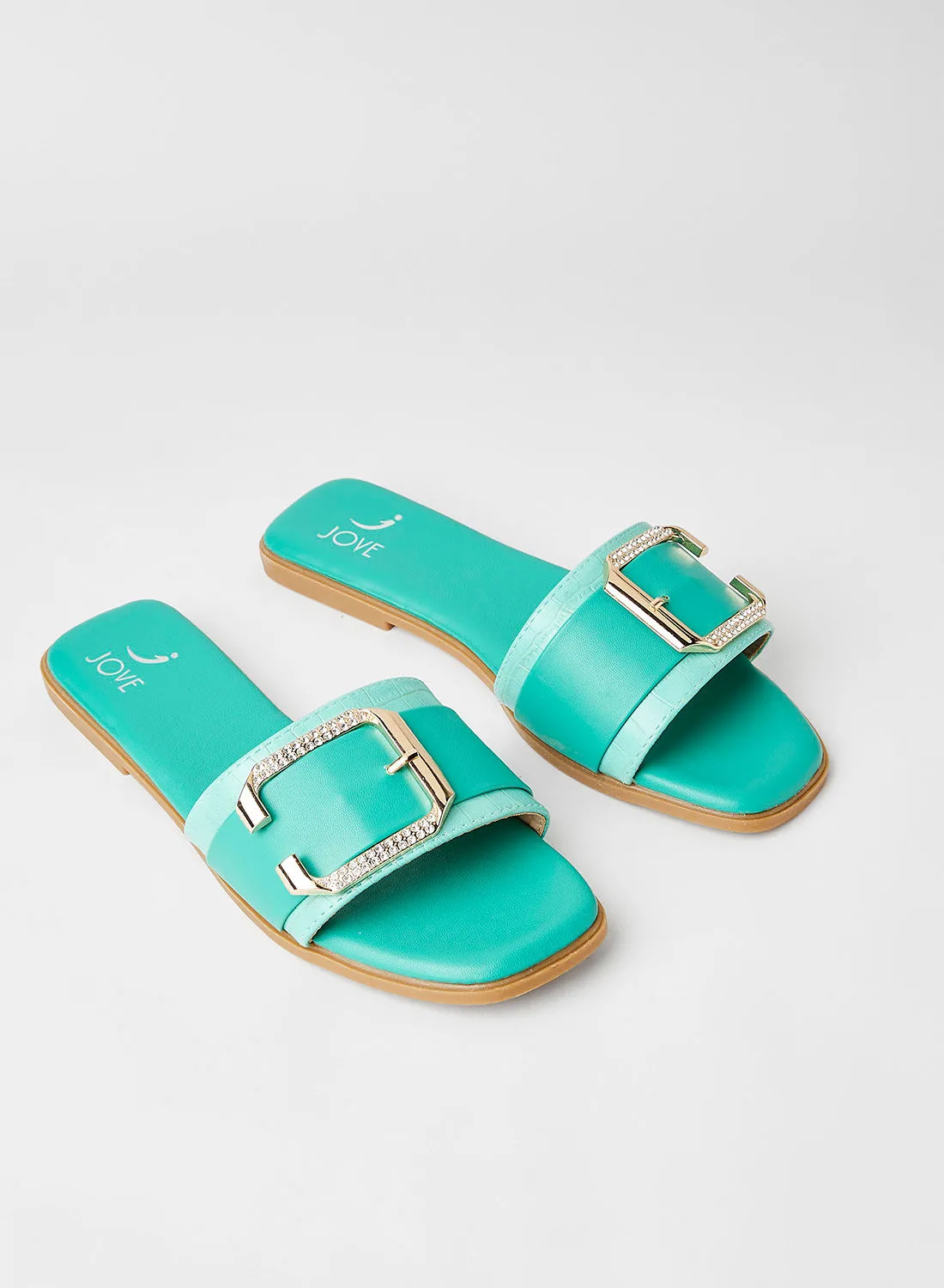 Jove Buckle Detail Flat Sandals Blue