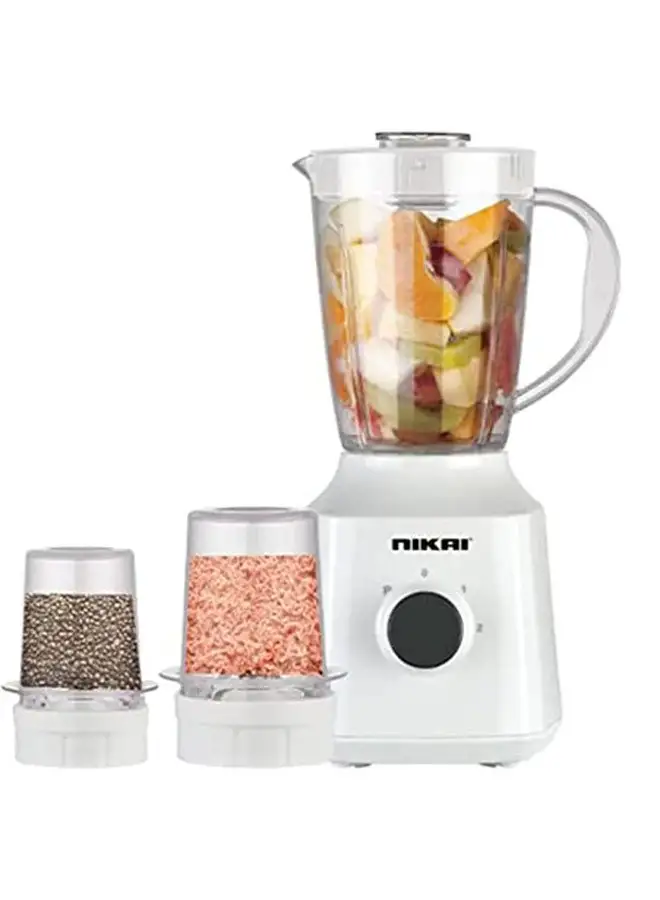 NIKAI 3-In-1 Blender With 3 Jars, 1.5 Ltr Liquid Jar, 1 Coffee Grinder And 1 Meat Mincer, 2 Speeds, Stainless Blades, Unbreakable Jar, Perfect For Dry And Wet Fine Grinding, Mixing And Juicing 1.5 L 300 W NB1900NA1 White/Clear