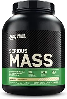 Optimum Nutrition (ON) Serious Mass: High Protein Muscle Building & Weight Gainer Protein Powder, 50 Grams of Protein, Vitamin C, Zinc And Vitamin D For Immune Support - Vanilla, 6 Lbs (2.72 KG)