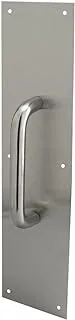 Prime-Line J 4643 Door Pull Plate with Round Handle, 4 inch x 16 inch, Stainless Steel