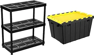 Cosmoplast Plastic Heavy-Duty Shelving Rack 3 Tiers Storage Unit + 2 Cosmoplast Plastic Utility Storage Box With Dual Flap Lids 55 Liters