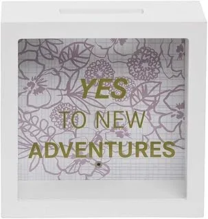 Foreside Home and Garden Yes To New Adventures Wooden Piggy Bank, White