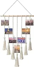 Hanging Photo Displays Macrame Wall Hanging Picture Organizer with 25 Wood Clips Boho Hone Decor for Home, Living Room, Bedroom, Best, Ivory White, 42.5