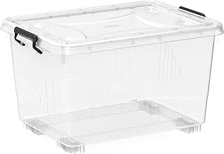 Cosmoplast 55L Clear Plastic Storage Box With Wheels & Lockable Lid, Transparent, 55-Liters