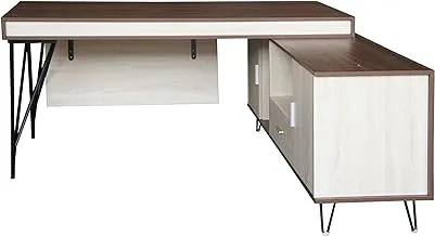 Mahmayi Nutima 19516 Modern Executive Desk with Cabinet, Lockable Drawer, Unique Hutch, 2 Grommets for Wire Management - Stylish Office Furniture for Maximum Efficiency and Organization (Dark Walnut)