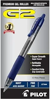 Pilot G2 Premium Refillable & Retractable Rolling Ball Gel Pens, Fine Point, Navy Blue Ink, 12-Pack (31187)