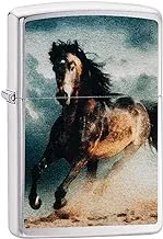 Zippo Classic Lighter 200 Ci412373 Wild Stallion Design | Windproof | High Polish Chrome Metal | Silver