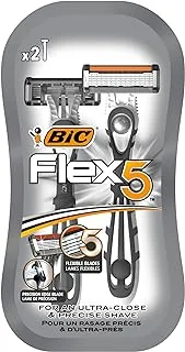 شفرات Bic Flex 5 للرجال - عبوة من قطعتين - شفرات يمكن التخلص منها بخمس تقنيات نانو ، شفرات متحركة لحلاقة فائقة الدقة