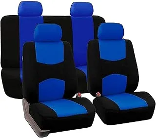 FH Group Car Seat Covers Full Set Cloth - Universal Fit Automotive Covers, Low Back Front Solid Cover, Washable Cover for SUV, Sedan and Van Blue