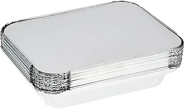 Disposable Aluminium Rectangle Containers 1200ml With Lids Heavy Duty Aluminum Foil Trays Containers with Board Lids for Cooking, Roasting, Baking - Pack Of 20 Pieces.