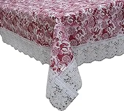 Fun Homes Rose Print PVC Table Cover for Dining and 6 Seater Table,Maroon-FUNNHOM11754