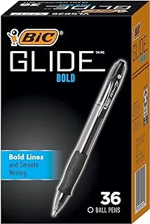 قلم حبر جاف Bic Glide Bold قابل للسحب ، بولد بوينت (1.6 مم) ، أسود ، رائع للاستخدام اليومي ، 36 قطعة