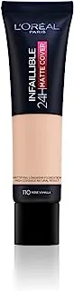 L’Oréal Paris Infaillible 32H Matte Cover Foundation with 4% Niacinamide, Full Matte Coverage, Long Lasting, Transfer proof with Oil Control & SPF 25 - Shade 110, Rose Vanilla, 30 ml