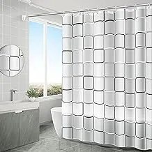 SKY-TOUCH Transparent Shower Curtain, Square Printed Design, Eco-Friendly Waterproof Heavy Duty with Anti-Mold Grid for Bathroom and Bath Tub, 180x200cm