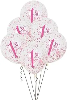 Unique 1St Birthday Confetti Balloon 6-Pieces, 12-Inch Size, Pink/Gold