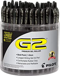 Pilot g2 premium refillable & retractable rolling ball gel pens, bold point, black ink, tub of 48 (5673a)