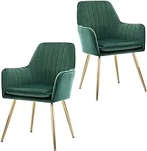 Golden Beach Velvet Dinig Chair Set Of 2 Midback Accent Chair Modern Leisure Armchair With Gold Plating Legs Upholstered Living Room Chair Royal Green2Pcs, Free Assembly, Dc031Gvl2Dnchgrn2