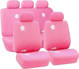 FH Group FB053PINK115 Universal Fit Full Set Floral Embroidery Design Car Seat Cover, (Pink) (FH-FB053115, Airbag compatible and Split Bench, Fit Most Car, Truck, Suv, or Van)