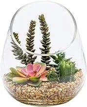 Plastic Table Art Faux Succulent Arrangement - Incline Edge Glass Terrarium - 6