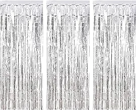 Sumind 3 Pack Foil Curtains Metallic Tinsel Curtains, Fringe Shimmer Curtain Door Window Decoration For Birthday Wedding Party (Silver)