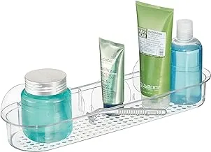 iDesign 21700 Basic Shower Tray without Drilling, Long Bath Shelf, Made of Sturdy Plastic with Suction Cups, Clear