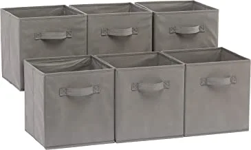 Amazon Basics Collapsible Fabric Storage Cubes Organizer with Handles, 26.67 x 26.67 x 27.94 centimeters, Pack of 6, Gray