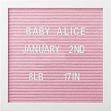 Pearhead Classic Wooden Letterboard, Baby Keepsake Photo Prop, Pink Felt Letterboard Keepsake For Milestones, Baby Girl Nursery Decor, Baby Announcement Prop, 294 Letters