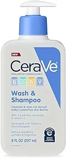 Cerave baby wash & shampoo, fragrance, paraben, & sulfate free shampoo for tear-free baby bath time, 8 ounce