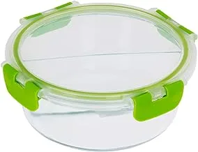 Royalford Food Storage Container, Green Clips, 2 Compartment Round Storage Box, Plastic Sealable Food Storage Container, 950 ML