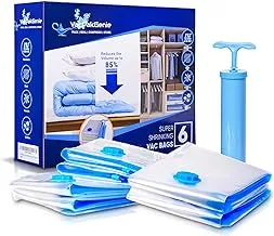 Sulfar Space Saver Bag Vacuum Storage Bags, Compression Bag, Seal with Suction Pump Reusable Waterproof Travel Roll Up Bags for Clothing, Bedding, Pillows Pack of 6 (2 Jumbo, 2 L, M)