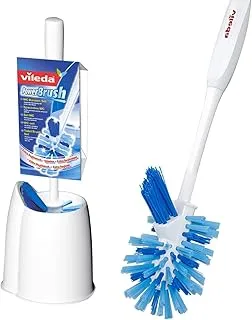 Vileda Power Brush, Toilet Cleaning Brush Set, Anti Clog Bristles, Ergonomic Grasp, Open Body, Hygienic, White and Blue