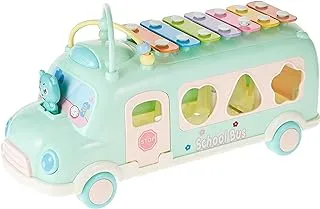 Mumoo Bear Intellectual School Bus Baby Toy, Piano Music Bus Toys Toddler For 1 3 Years,Shape Puzzles Knocking Piano Educational Musical Toys Gifts For 1 Year, Green, School Bus Toy