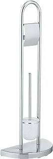 WENKO, Exclusive Cosenza Free Standing Toilet Brush Set, Stainless Steel, Home and Bathroom Organizer, Wide Semi-Circular Base, 33x84x18cm, Chrome