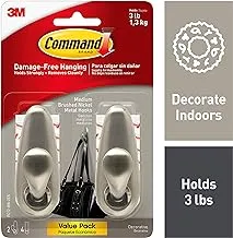 Command Medium Forever Classic Metal Hook, Medium, Brushed Nickel, 2-Hooks,4 Strips Decorate Damage-Free