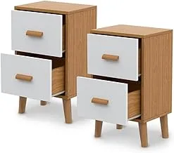 Mahmayi Modern Multifunctional Nightstand Wooden Side Table Storage Unit with Two Drawer Home Living Room Bedroom Furniture (Pack of Two, White Walnut)