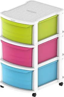 Cosmoplast 3 Tiers Multipurpose Storage Cabinet With Wheels, White Mix Drawers