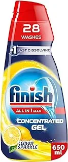 Finish Lemon Sparkle All in One Max Dishwasher Concentrated Gel, Shine & Protect with Glass Protect Action, 650ml