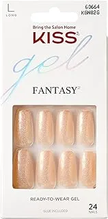 KISS Gel Fantasy Nails Real Short Length KGN02, Beige/Glitter, 24 Pieces