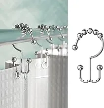 Maytex Curtain Rings, Rust-Resistant Metal Double Roller Glide Hooks For Bathroom Shower, Set Of 12, Brushed Nickel