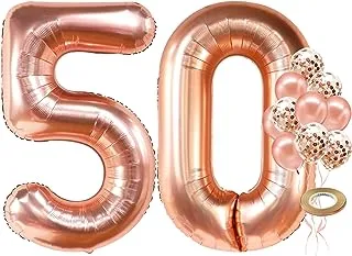 Rose Gold 50 Number Balloons Set - Large, 40 Inch | Rose Gold Pack of 10 Confetti Balloons, 12 Inch | 50th Birthday Balloons Kit | Number 50 Rose Gold Balloons for 50 Year Old Birthday Decorations