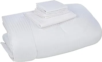 Hotel Linen King Comforter 7Pc Set, 100% Cotton 250Tc Sateen 1Cm Stripe, Filling: 250Gsm Hollow Non Siliconized Fiber, Size: 240X260Cm , White