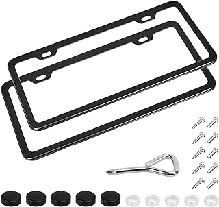 Amazon Basics Matte Aluminum License Plate Frame Pair with Screw Caps - 2-Hole, 12.2'' x 6.3'', Black