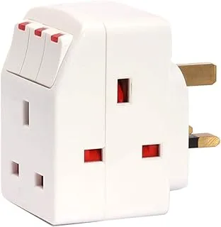 Royal Apex ESMA Approved 3Way British Plug Multi Adapter with Individual Switches, BS1362 Fused UK Plug Adaptor