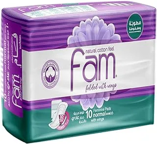 Fam Natural Cotton Feel, Maxi Thick,Folded With Wings, Normal Sanitary Pads,10 Pads