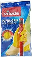 Vileda Super Grip Reusable Gloves L, Flexible, Waterproof Rubber Latex, Tear-Proof, Excellent Grip, Large Size, Yellow (1 Pair Per Pack)