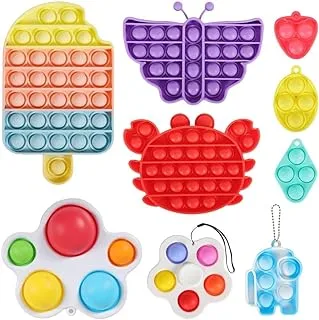 Fidget Toys, Fidget Pack, Pop Bubble Sensory Fidget Toy, Simple Dimple Toy, Squeeze Sensory Toy, Silicone Stress Reliever Toy, Autism Special Needs Stress Reliever, For Kids, Adults.(9Pcs)